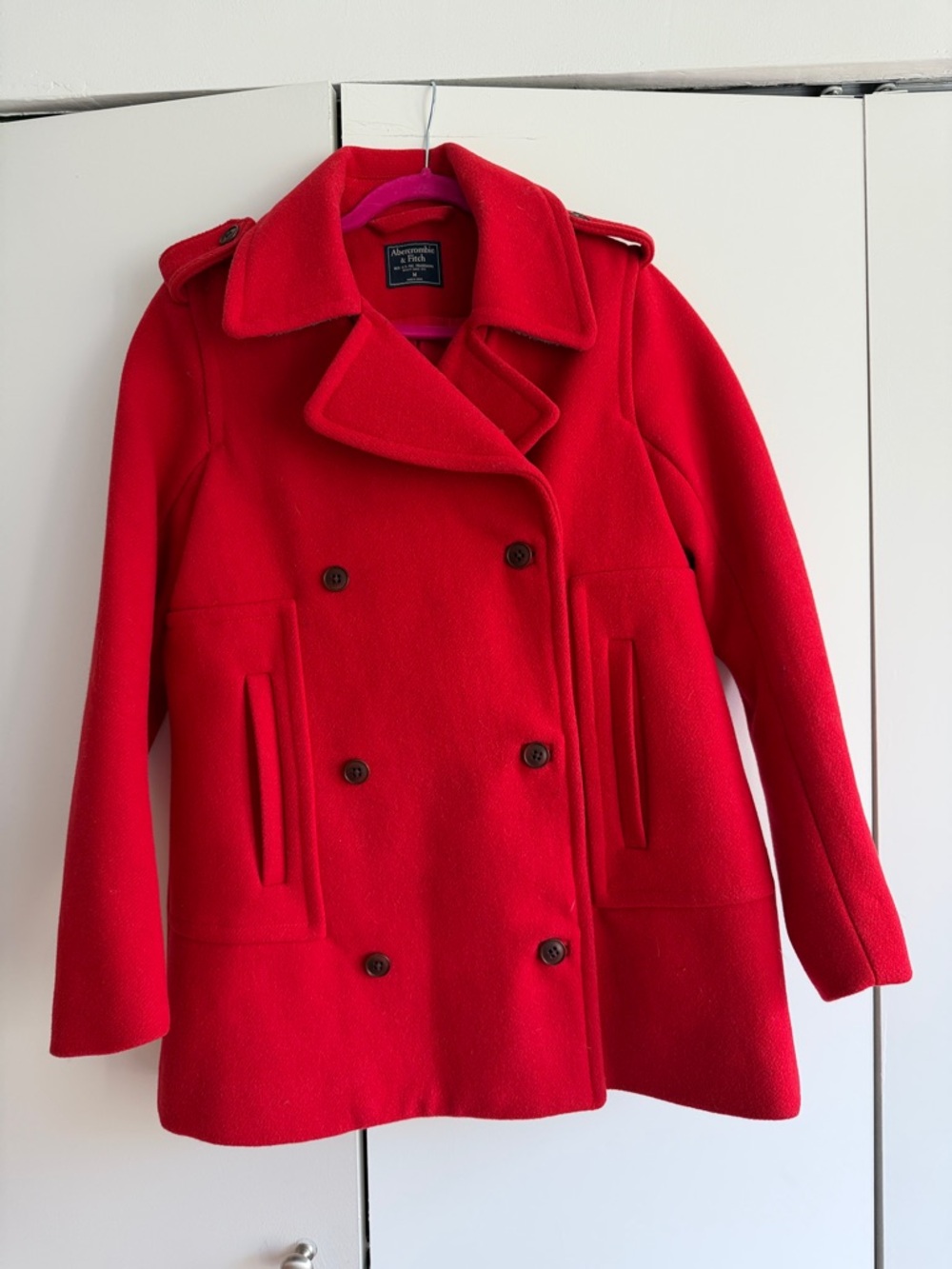 Abercrombie Women's Red Oversized Double-Breasted Wool Peacoat